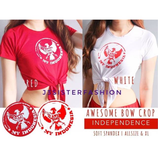Baju senam crop top awesome indonesia merah putih baju zumba yoga fitness