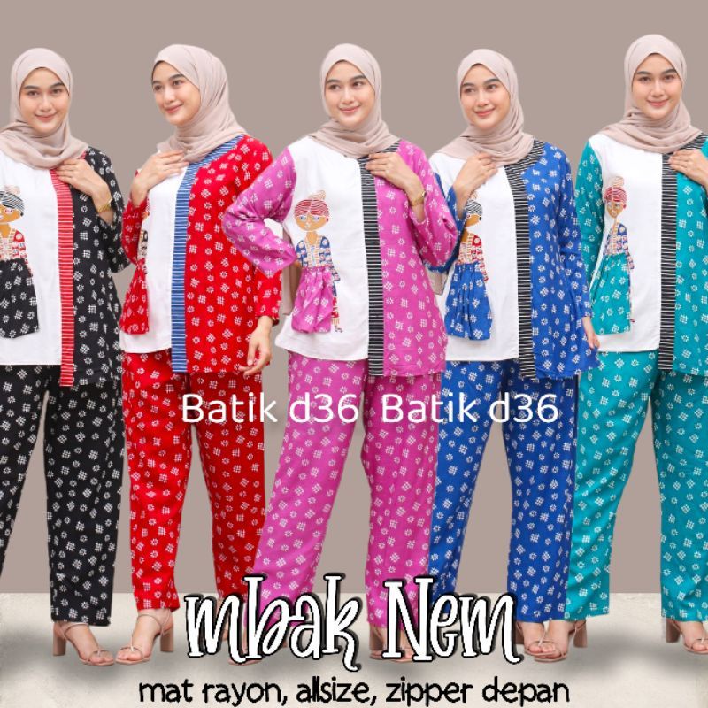 Oneset Wanita Rayon Mbok Nem New Halus Celana Blus  Kombinasi Batik Wayang Salur Polos Kain Adem Ata