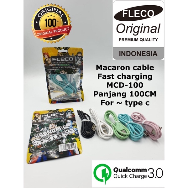 PROMO KABEL DATA MACARON FLECO MCD100 MICRO TYPE C IP SOFT COLOUR NEW