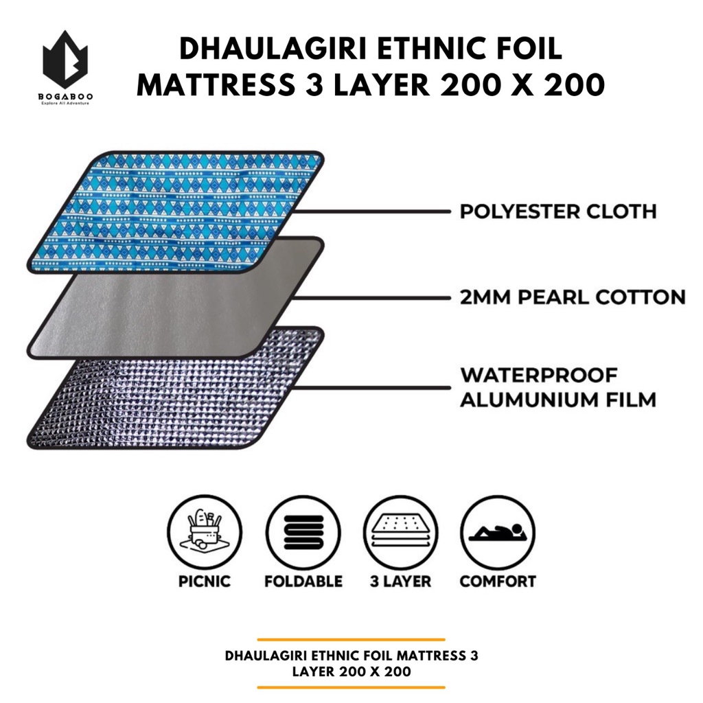 Matras Dhaulagiri Ethnic Foil Mattress 3 layer Size 200 X 200 - Matras Foil Alumunium - Alas Tenda