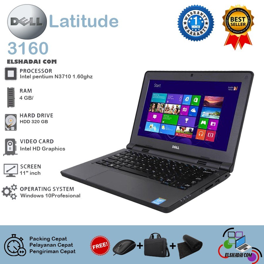 HARGA LAPTOP BEKAS || Dell Latitude 3160.. INTEL Pentium. 4gb//320gb. wifi.cam. Muluss BANGET...TOUC