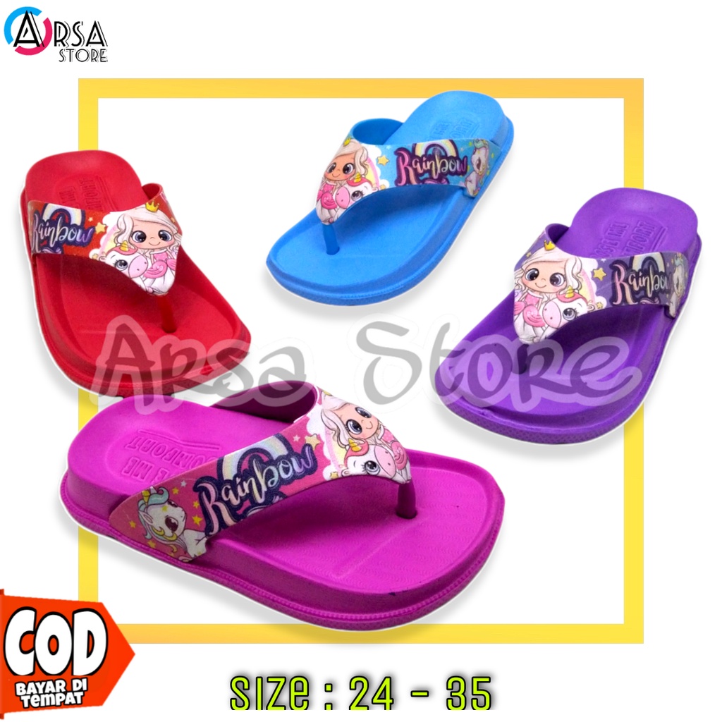 Sendal Jepit Anak Perempuan Motif Rainbow Unicorn / Sandal Anak Cewek Usia 2 3 4 5 6 7 8 Tahun Murah