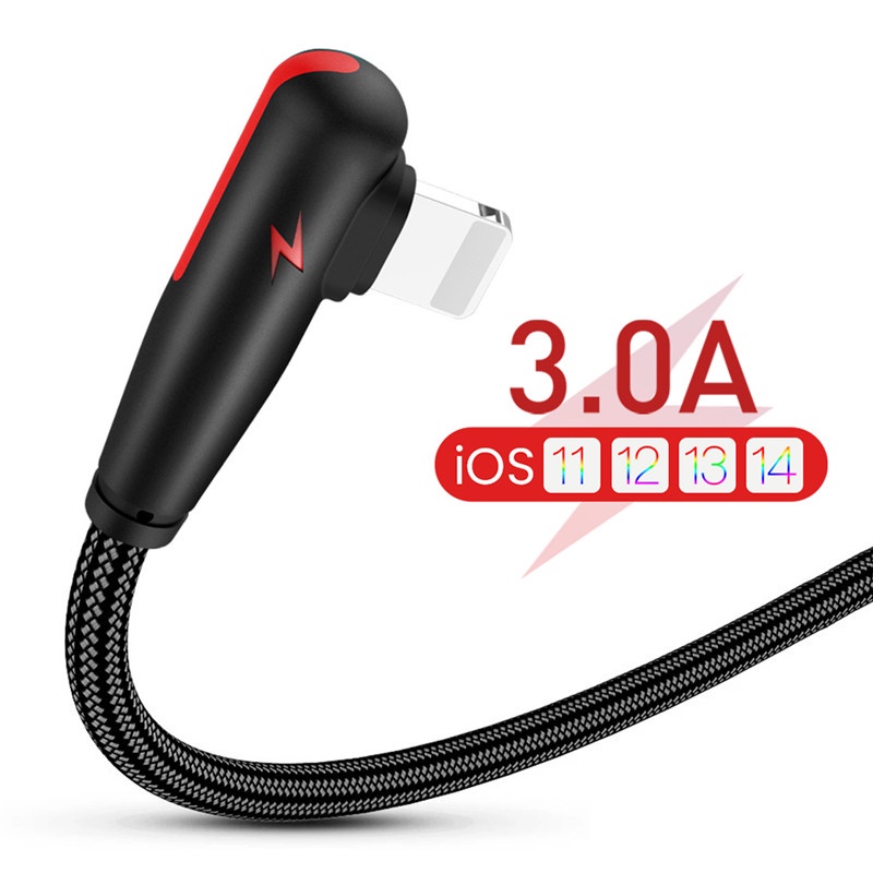 Kabel Charger Usb 3A Fast Charging 90 Derajat 1M Untuk ip 12 Pro Max 11 Pro Max 6 7 8 Plus ip x Xs Max ip Pad Pro