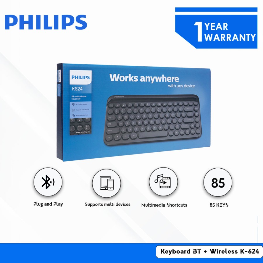 Philips K624 Keyboard Bluetooth + Wireless Multi-Device K-624