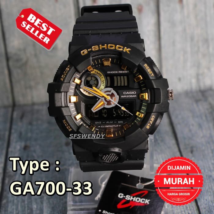 Jam Tangan G Shock GA-700 Black Hitam Gold anti air