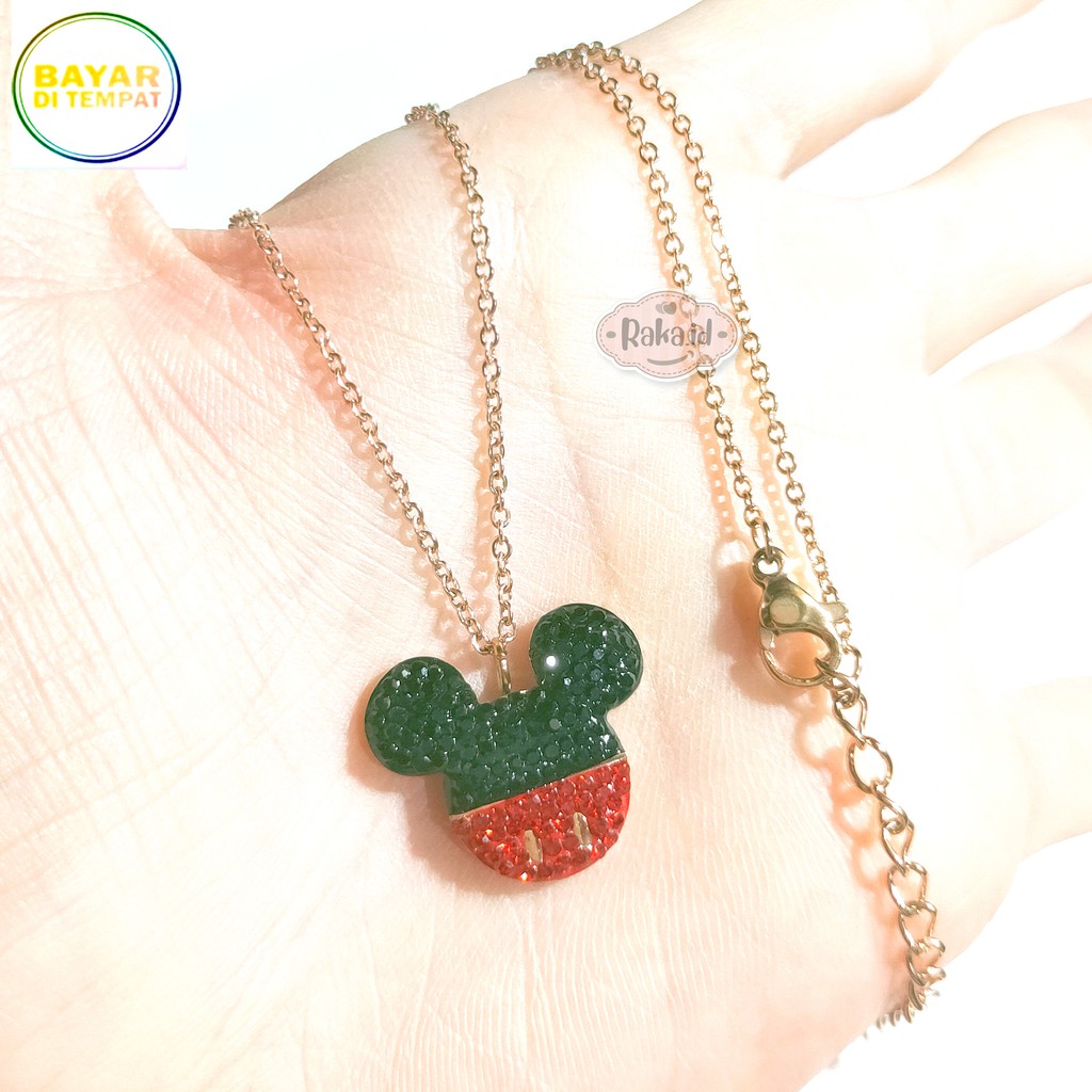 RAKA Acc - Kalung Wanita Kalung Titanium Dewasa Mickey Minnie Hitam Merah Perhiasan Cantik 496