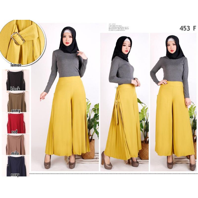 celana kulot plisket di samping / celana kain pinggang karet / celana panjang wanita / celana kulot 