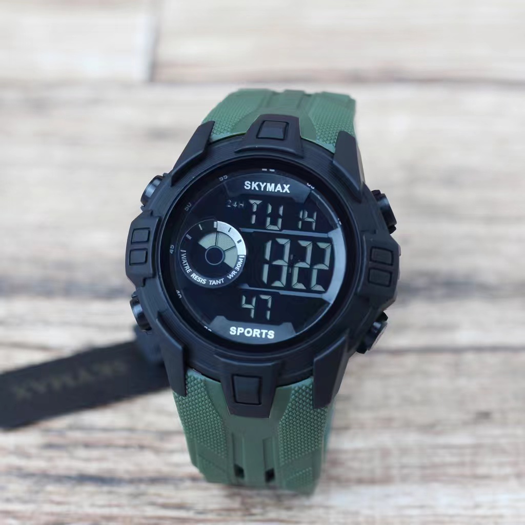 JAM Tangan pria ORIGINAL SKYMAX SPORT 2117 Tali Rubber Hitam DIGITAL Original BERGARANSI