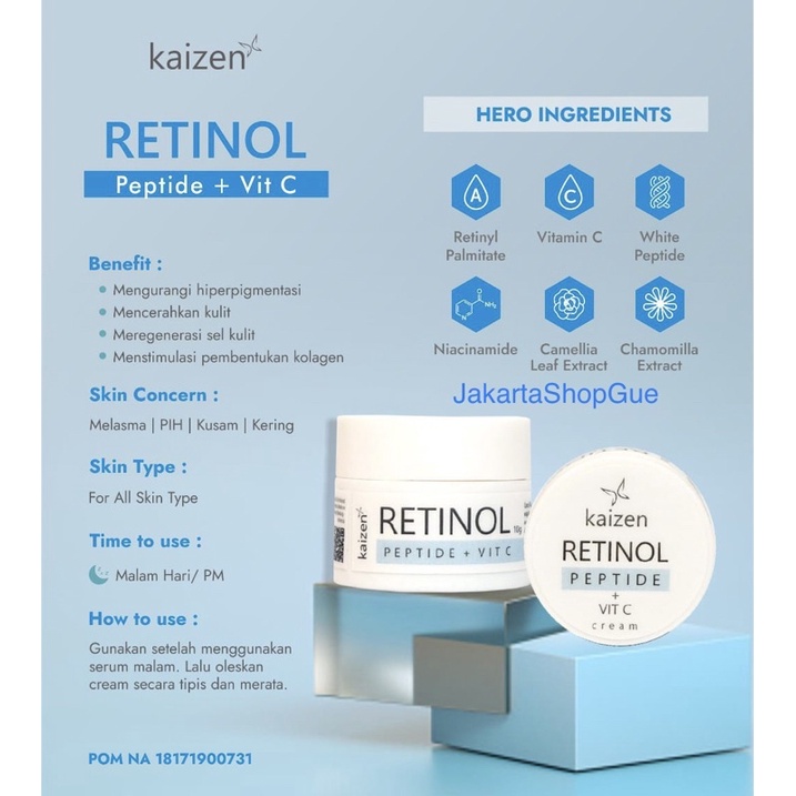 Kaizen Cream Malam Pencerah & Antiaging / Retinol Peptide Night Cream & Vitamin C Anti Penuaan Dini 
