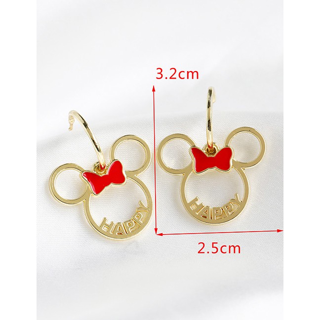 LRC Anting Tusuk Fashion Golden Copper Mickey Mouse Letter Studs K26161