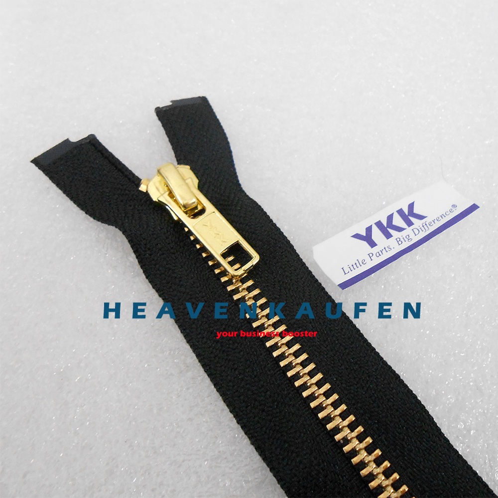 Resleting Zipper YKK Gigi Besi 50 cm / 20 inch Hitam - Gold Open End Buka Lepas Tidak Bolak Balik