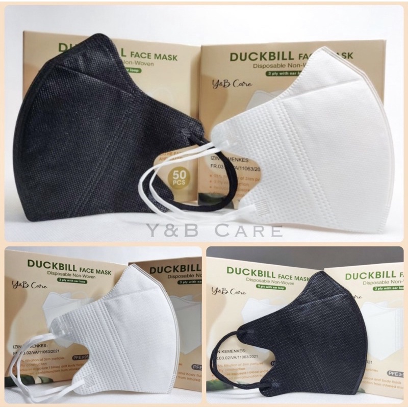 [1BOX 50PCS] DUCKBILL GARIS HITAM &amp; PUTIH MERK Y&amp;B FACEMASK / MASKER KOREA TERMURAH