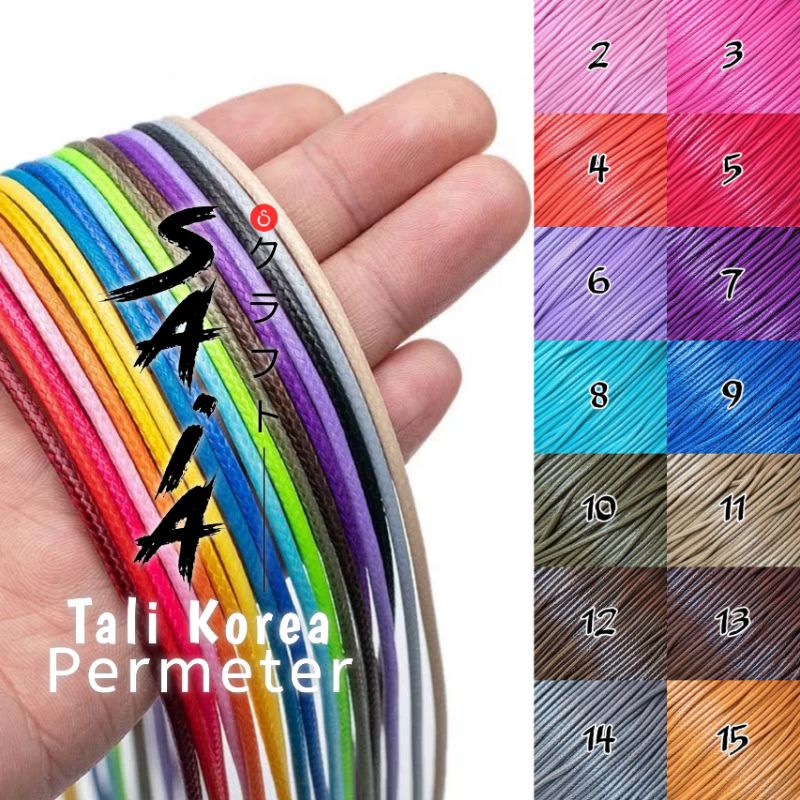 Tali korea 1mm 1.5 mm 2mm buat kerajinan gelang kalung wax cord waterproof 1,5mm #1-15 | SAIA CRAFT