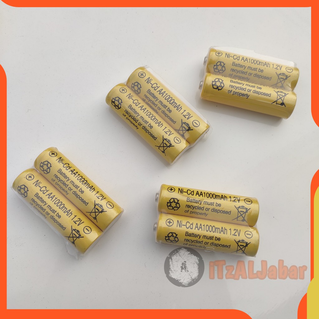 Baterai cas Ni-Cd AA 1000mAh 1.2V Batre Cas AA 1000mAh x2 baterai