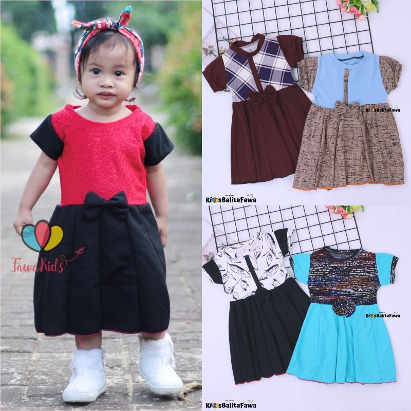 Dress Jasmine size 1-2 Tahun / Baju Pita Gaun Ballita Dres Anak Perempuan Murah Lengan Adem Grosir