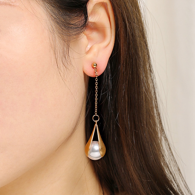 Anting Rumbai Panjang Aksen Mutiara Gaya Retro Perancis Untuk Wanita