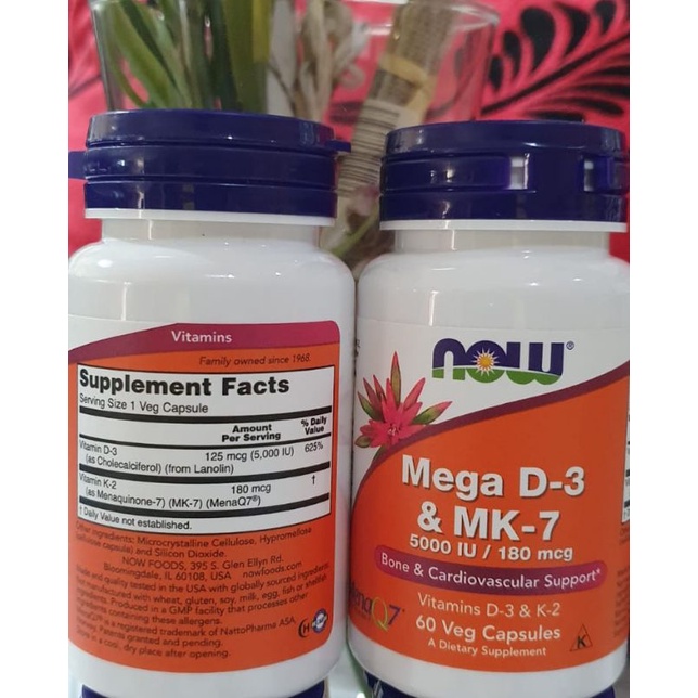 Vitamin NOW MEGA D3 MK7 5000 IU 180 MCG