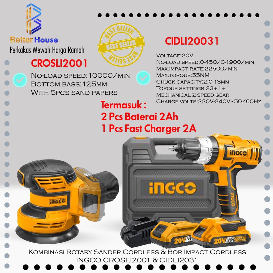 Bor Impact Cordless CIDLI20031 Rotary Sander Cordless INGCO CROSLI2001