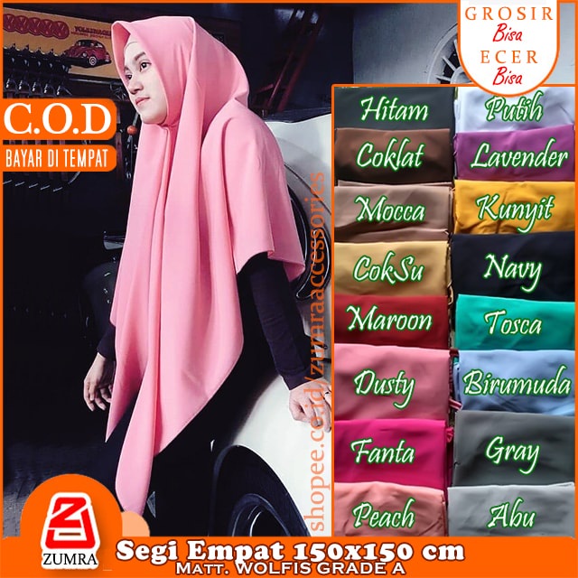 versi 2 hijab segiempat wolfis ukuran 150 x 150 cm wellcome reseller affilate