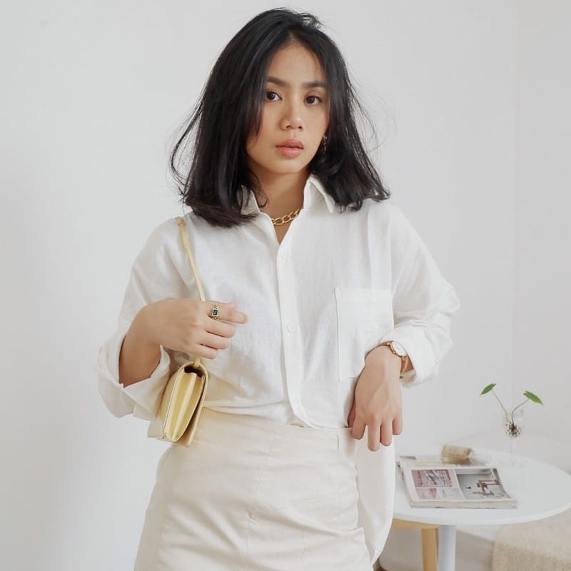 KEMEJA WANITA LENGAN PANJANG OVERSIZE | KEMEJA REMAJA WANITA LINEN | OVERSIZED WOMAN SHIRT | KEMEJA OVERSIZE LINEN WANITA | ATASAN WANITA LENGAN PANJANG