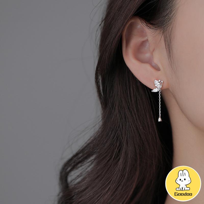 Anting Kupu-kupu Rumbai Drop Earrings Retro French Temperamen Indah Flash Diamond Earrings -Doo