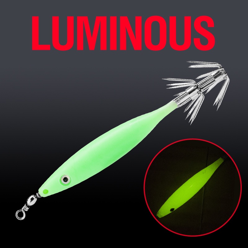 1pc Umpan Pancing Hardlure Bentuk Cumi-Cumi Mata 3D Luminous 8 Warna 6cm / 5g