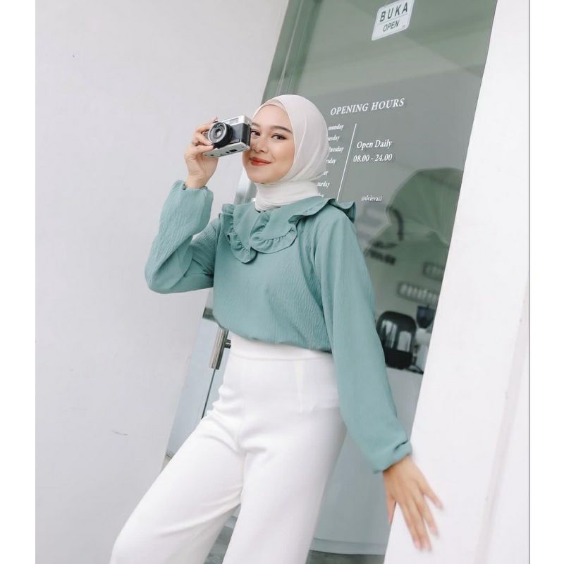 Blouse Dwisa Rayon Crincle Atasan Wanita Kerah Collar Kemeja Basic Polos