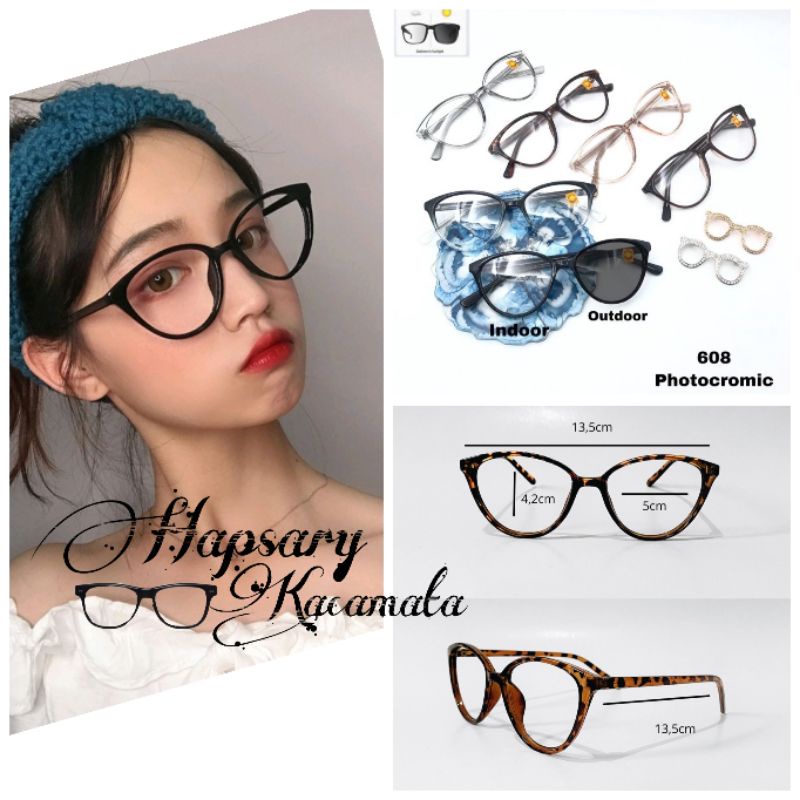 FRAME KACAMATA LENSA PHOTOCROMIC ( NORMAL ) | KACA MATA CAT EYE 608 | KACAMATA WANITA | KACA MATA ANTI UV