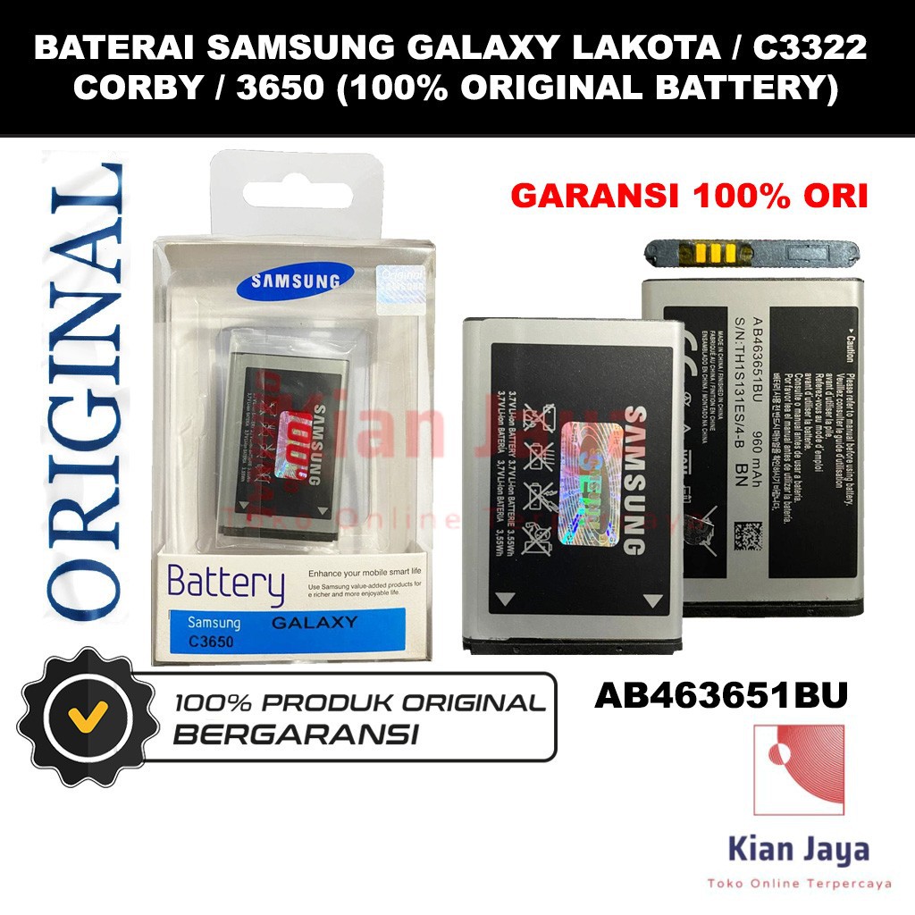 [Garansi 100% Ori] Baterai Samsung Galaxy Lakota C3322 / Corby C3650 / Batre Battery Hp Original