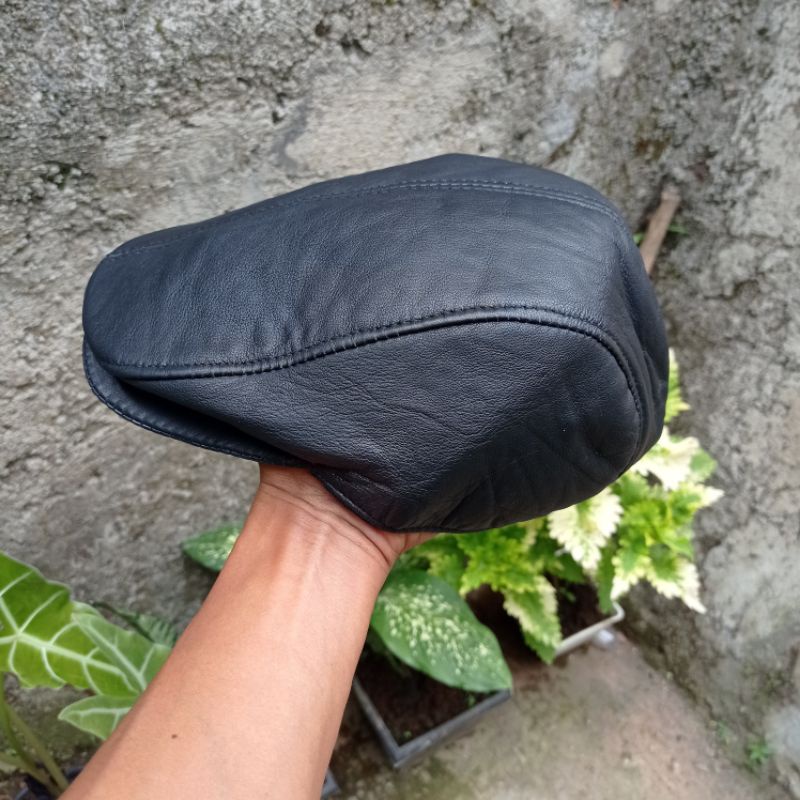 Topi Pria Kulit Asli/Topi Kulit Model Pet,Topi Sutradara,Topi Copet,Topi Kulit Domba Asli Garut