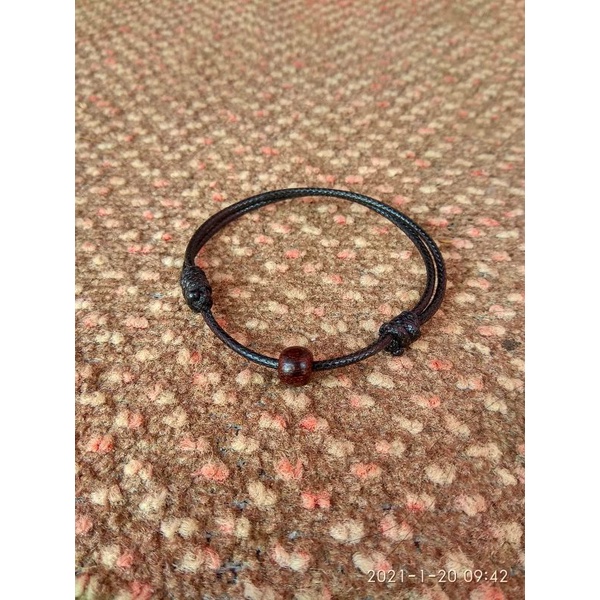 Gelang butiran kayu setigi stigi asli tali kulit korea tebal 2mm | ready tasbih kayu galih asem naga