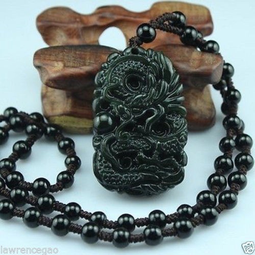 Kalung Giok Hitam Lab Created Kalung Giok Natural Ukiran Naga