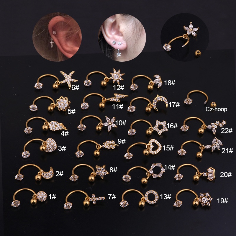 1 Pcs Korean Style Star Heart Flower Eardrop C Shaped Silver Gold Earring Engagement Jewelry For Women Gifts