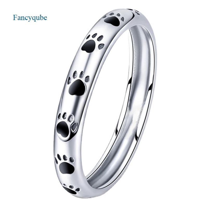 Fancyqube 925 Sterling Silver Stackable Dog Cat Footprints Finger Rings For Women Wedding Ring Jewelry Valentine's Day