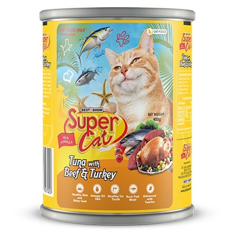 Super Cat Adult Tuna Beef Turkey 400GR Makanan Basah Kucing Kaleng Supercat Wet