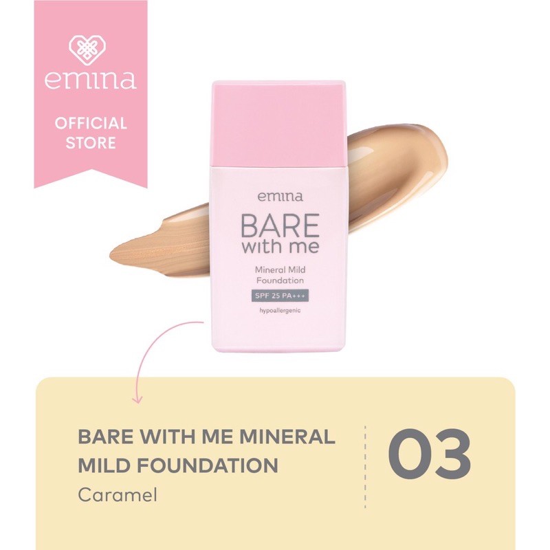 `ღ´ PHINKL `ღ´ ╰☆☆ 𝔢мιℕά ☆☆╮ Emina Bare With Me Liquid Foundation menutupi bekas jerawat komedo pori