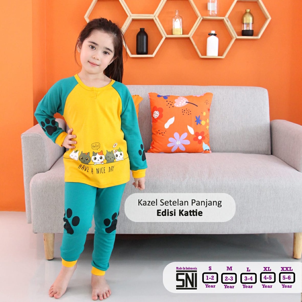 Kazel Piyama 1pcs Setelan Oblong Panjang Celana Panjang Anak Variasi Motif Baru Piyama Unisex Baju Anak Laki Laki dan Baju Anak Perempuan