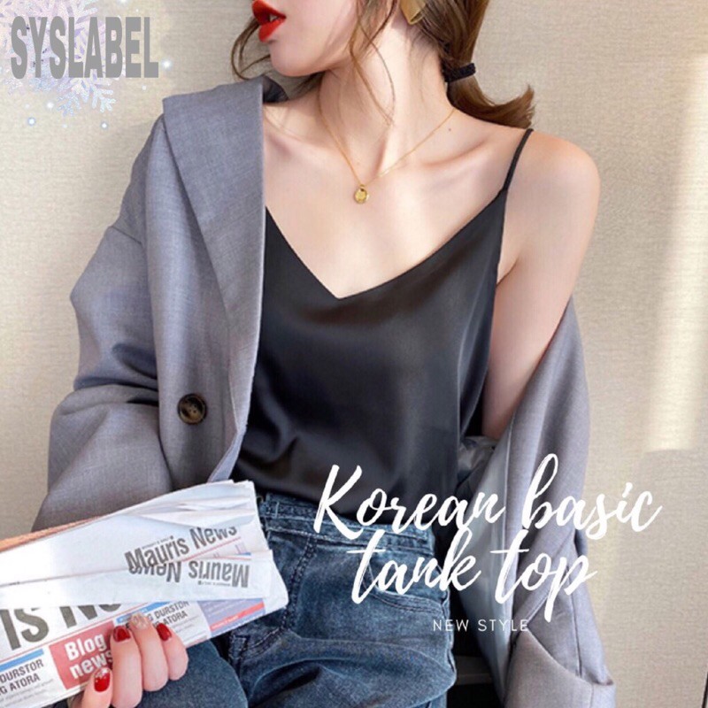 [COD] BEST SELLER Basic Tank Top Tali - Tank Top Premium - Strappy Tank-Hitam