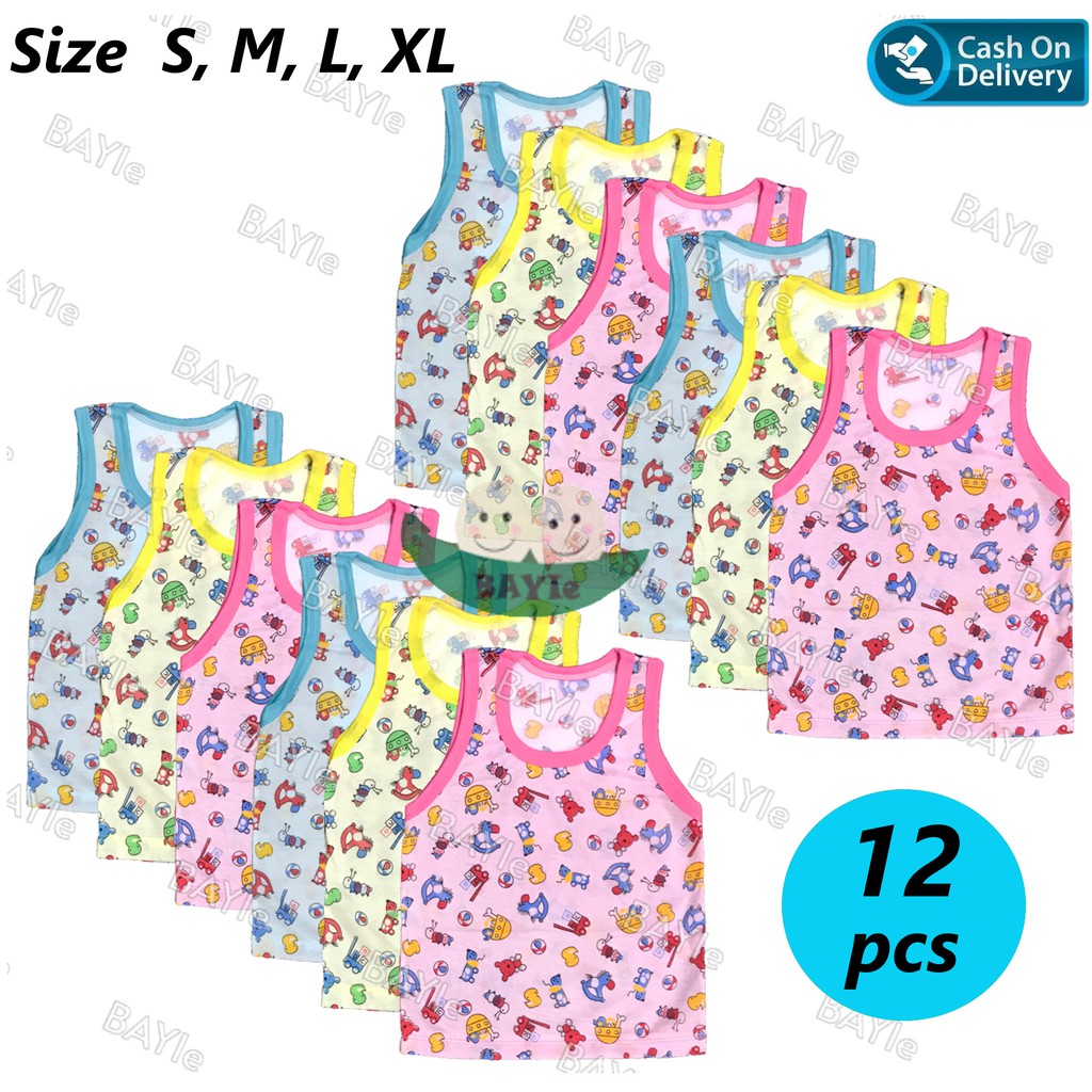 BAYIe -  12 PCS Kaos Singlet / Kutung Bayi/Anak Laki/Perempuan Motif TABUR MF Size S, M, L, XL