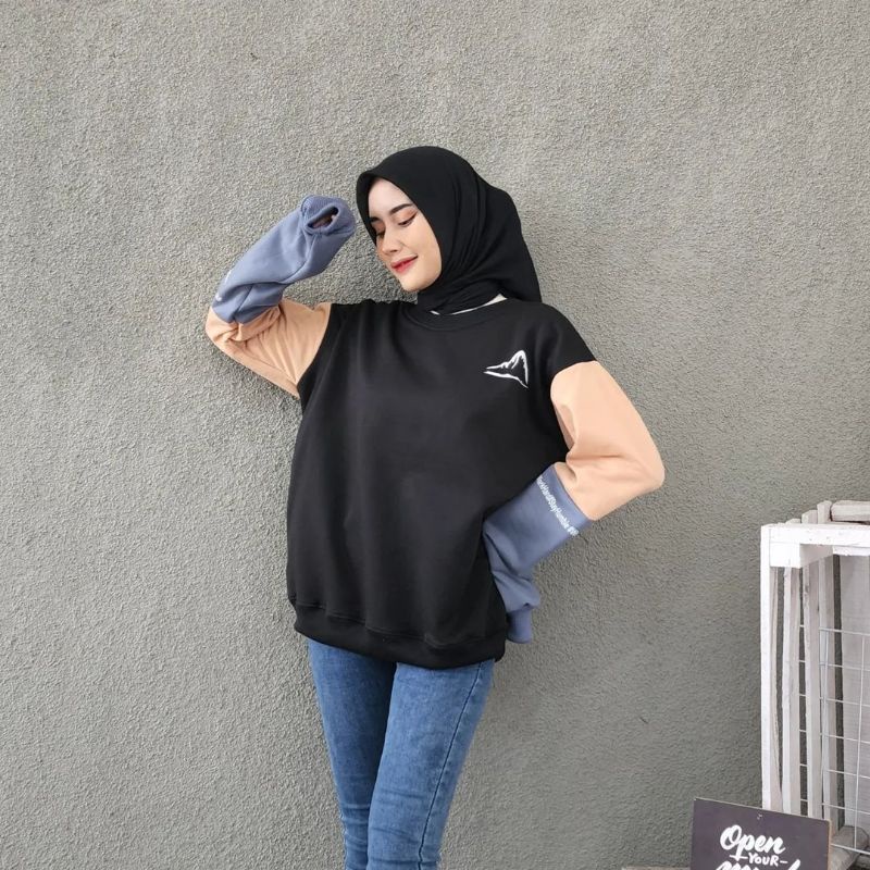 Sweater Basic Oblong Kombinasi Warna Mountain Fj Size M.L.Xl | Crewneck Sweater Oversize Korean Style | Sweater Murah Wanita