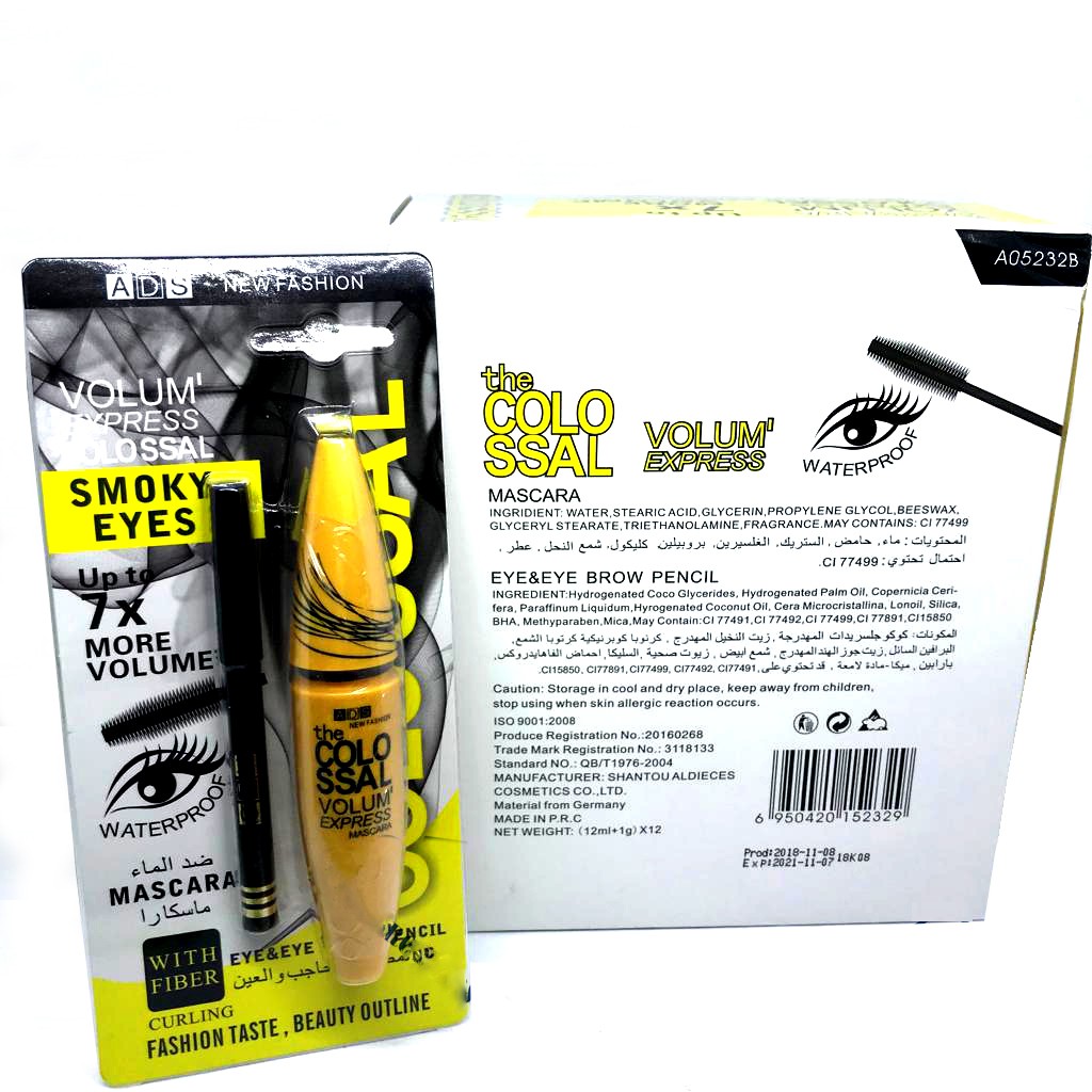 NEW ADS COLOSSAL MASCARA WATERPROOF DAN PENSIL ALIS 2IN1 VOLUM EXPRESS SMOKEY EYES