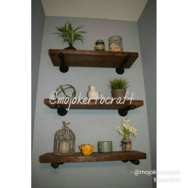  Rak dinding industrial  pipa melayang wall shelves dekorasi 