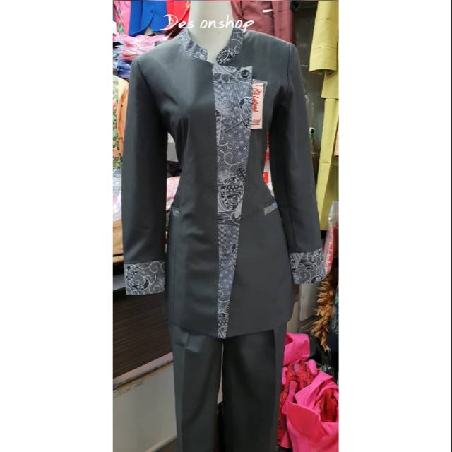 Stelan blazer pns/guru abu tua batik