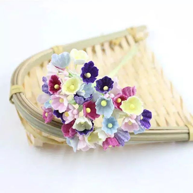 (8pcs) Aplikasi bunga kertas mini 12342 - bunga putik kertas bahan mahar scrapbook - hiasan rustic