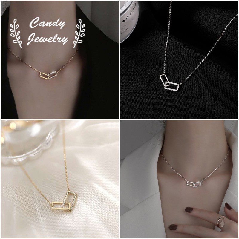 Candy Jewelry Fashion Necklace Rhinestone Geometric Pendant Necklaces for Women Silver Gold Color