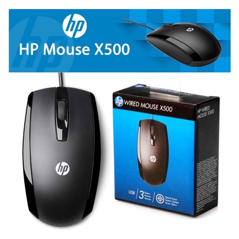 Mouse HP X500+mousepad gaming laptop pc kabel usb wired optical 3D qriginal/Mouse HP X500 Wired USB-hitam /