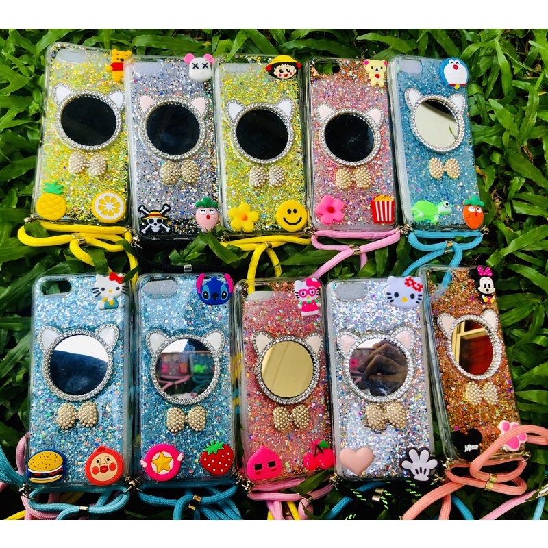 case terbaru cat mirror glitter boneka cute+tali lanyard for Xiaomi Redmi 9a Redmi 9c note 9 note 10