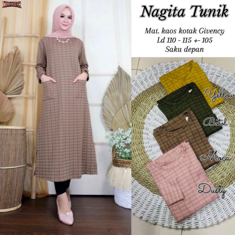 MERIN /NAGITA MELINDA LONG TUNIK / TUNIK BAWAH LUTUT MOTIF KOTAK2 ORI BU RAJA MAHKOTA SOLO SURAKARTA