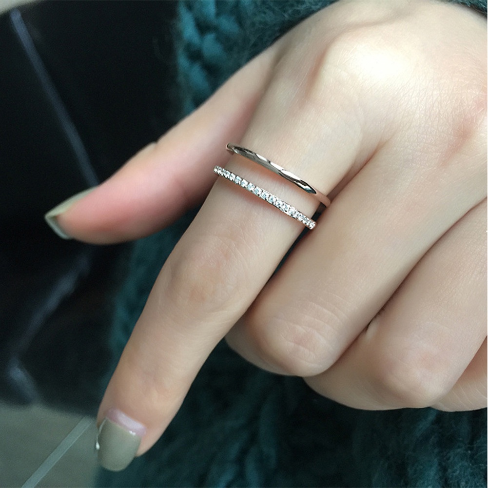 Hu Hu Hu Hu Hu Alat Bantu Pasang Kacamata♡ Cincin Wanita Model Terbuka Dua Lapis Aksen Berlian Imitasi Untuk Pernikahan