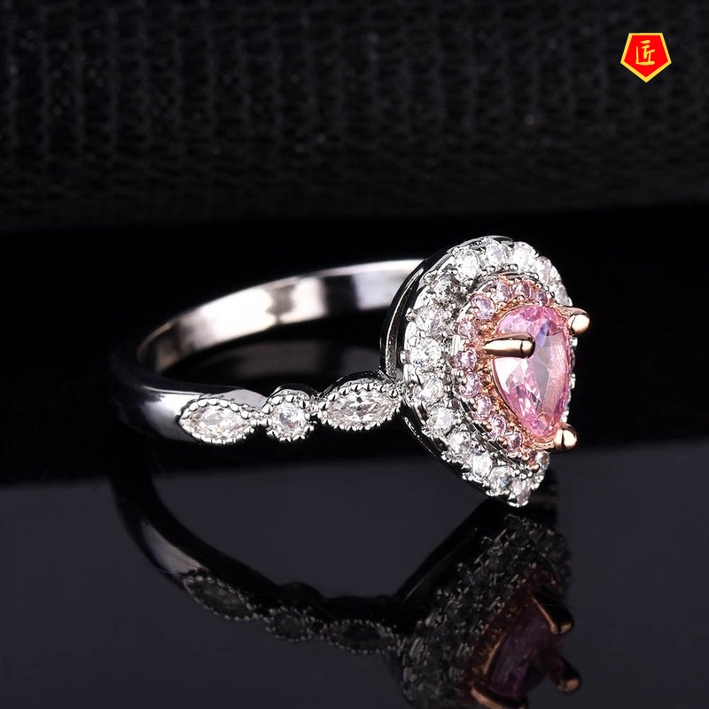 [Ready Stock]Inlaid Pink Crystal Ring Luxury  Elegant